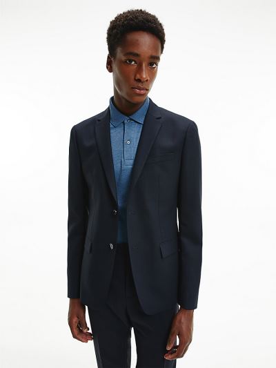 Calvin Klein Ruhák HU661621 | Calvin Klein Slim Single-Breasted Stretch Wool Férfi Blézer Sötétkék